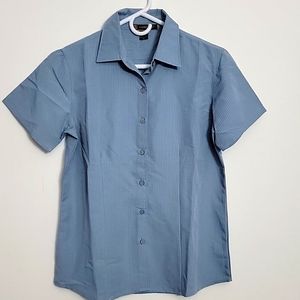 Harriton Womens Blue Collard Short Sleeve Button-up Shirt Size Medium